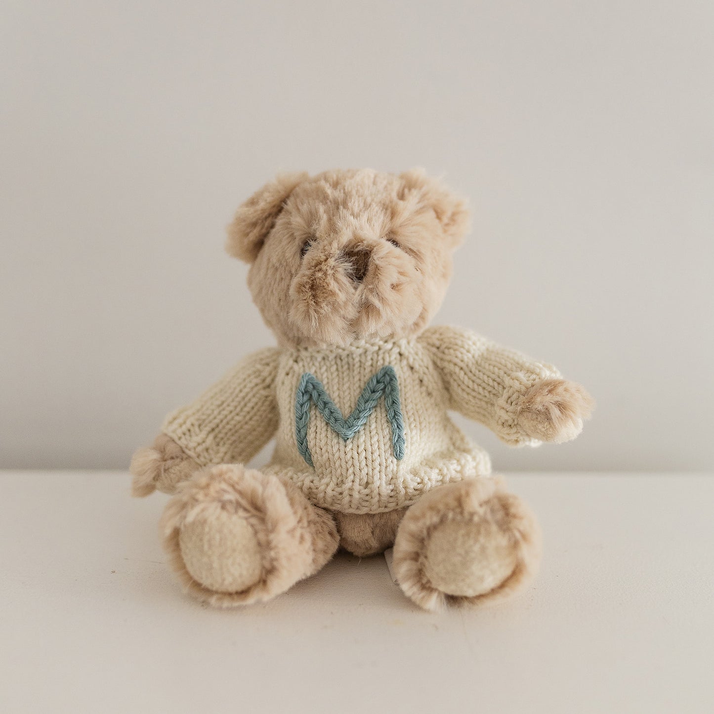 Squidge Bear with hand-knitted initial jumper