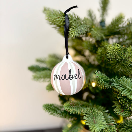 Personalised Hand-Painted Striped Ceramic Bauble