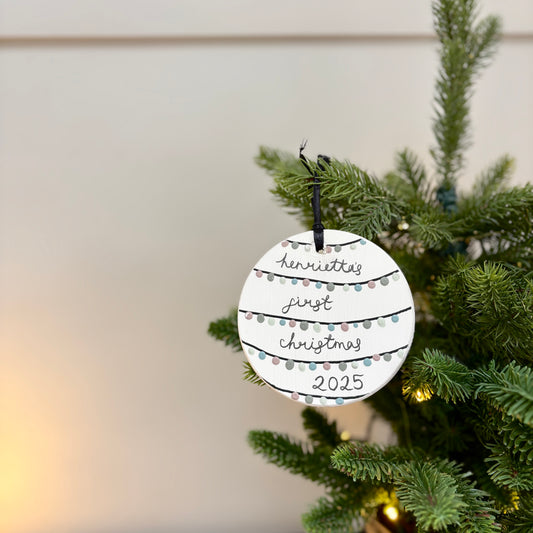 Personalised Wooden Disc Decoration – Baby’s First Christmas