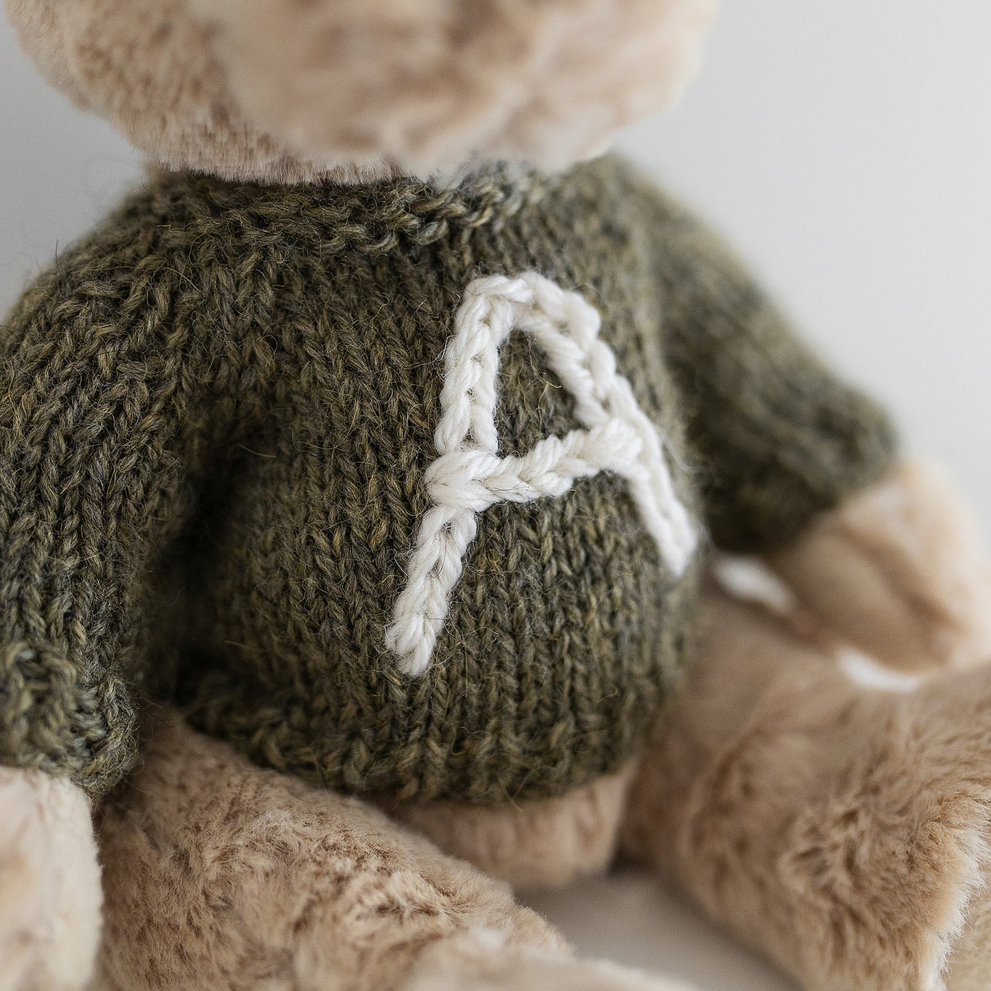 Bramble Bear with hand-knitted initial jumper