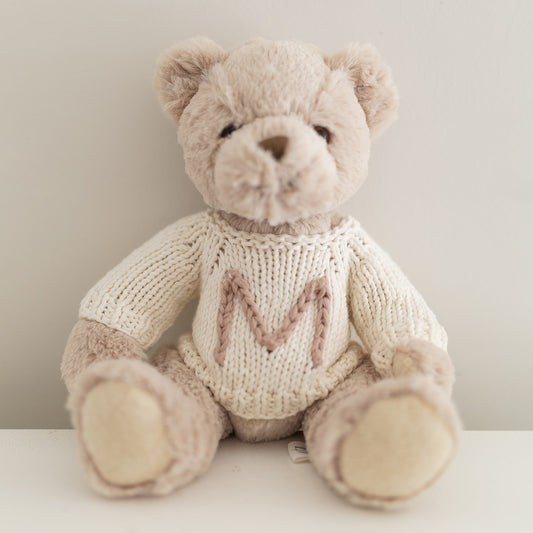 Bramble Bear with hand-knitted initial jumper