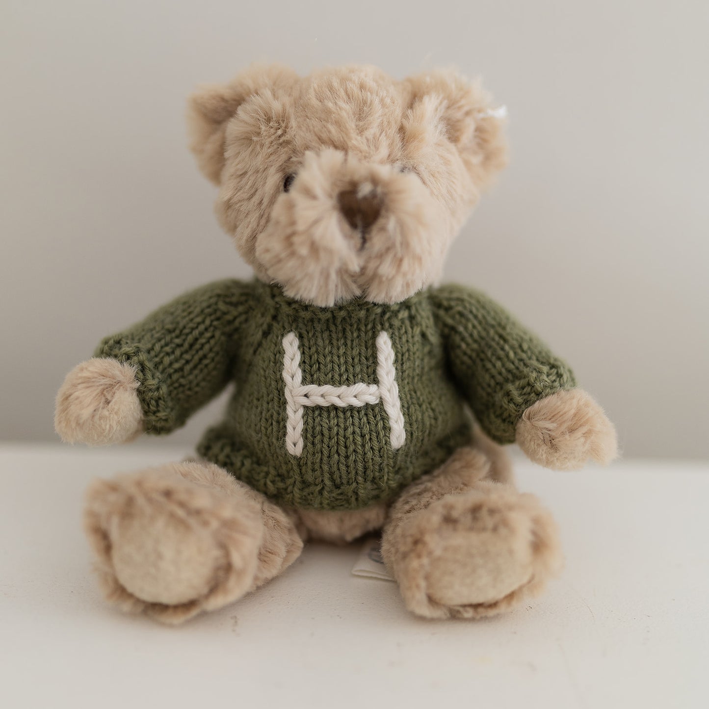 Squidge Bear with hand-knitted initial jumper