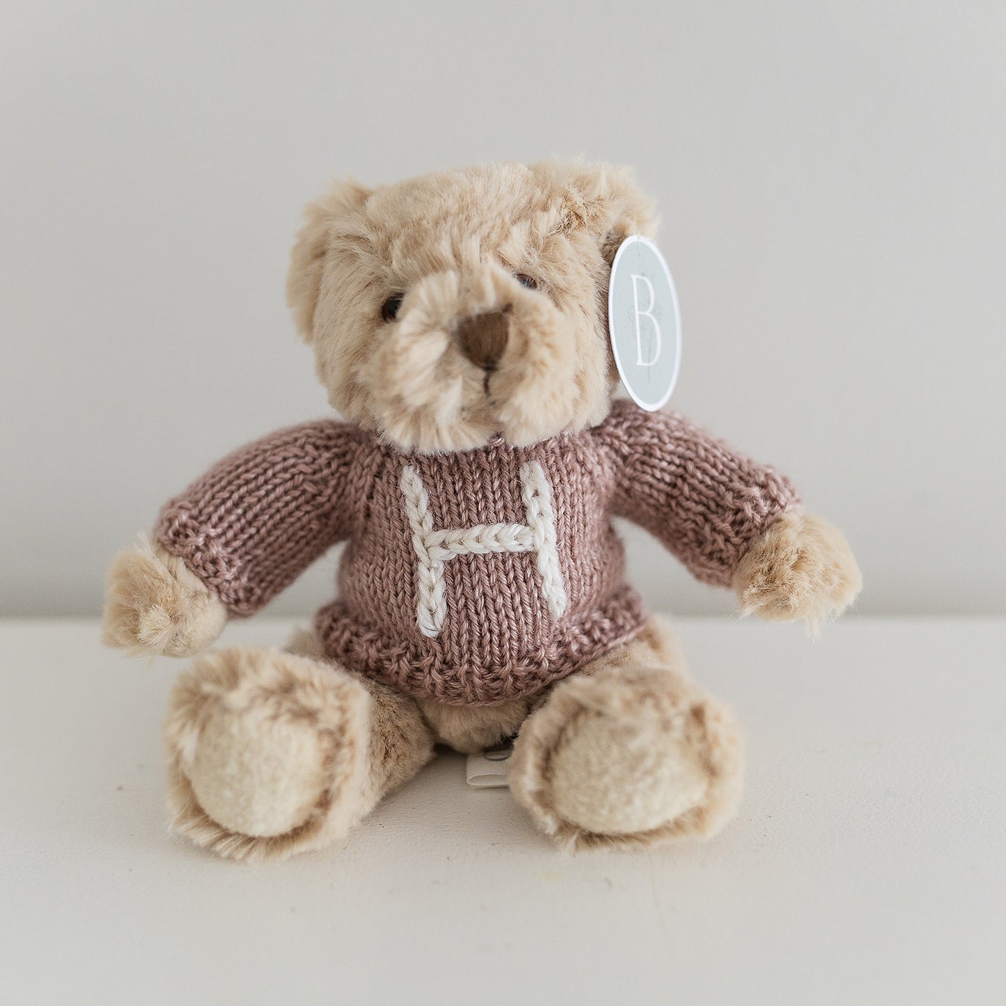 Squidge Bear with hand-knitted initial jumper