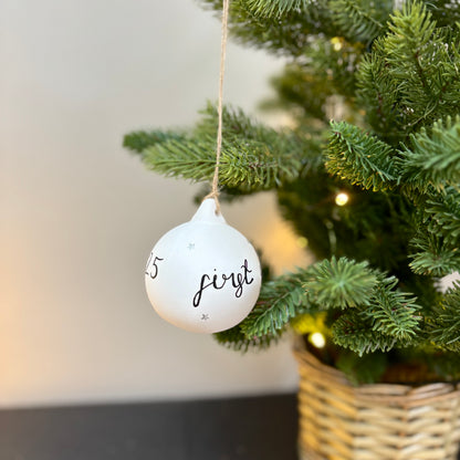 Personalised White Ceramic Bauble with Silver Stars
