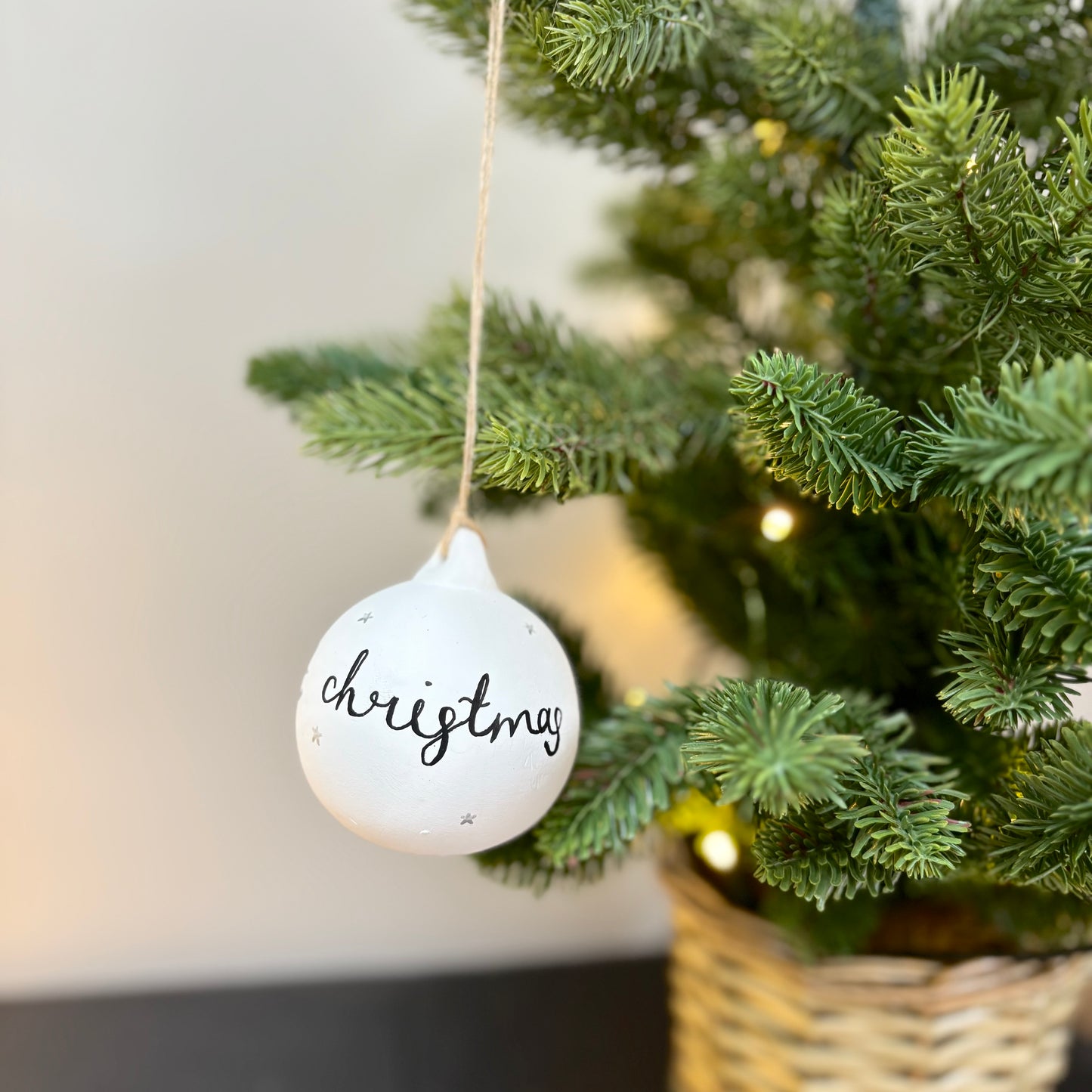Personalised White Ceramic Bauble with Silver Stars
