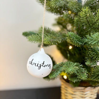 Personalised White Ceramic Bauble with Silver Stars