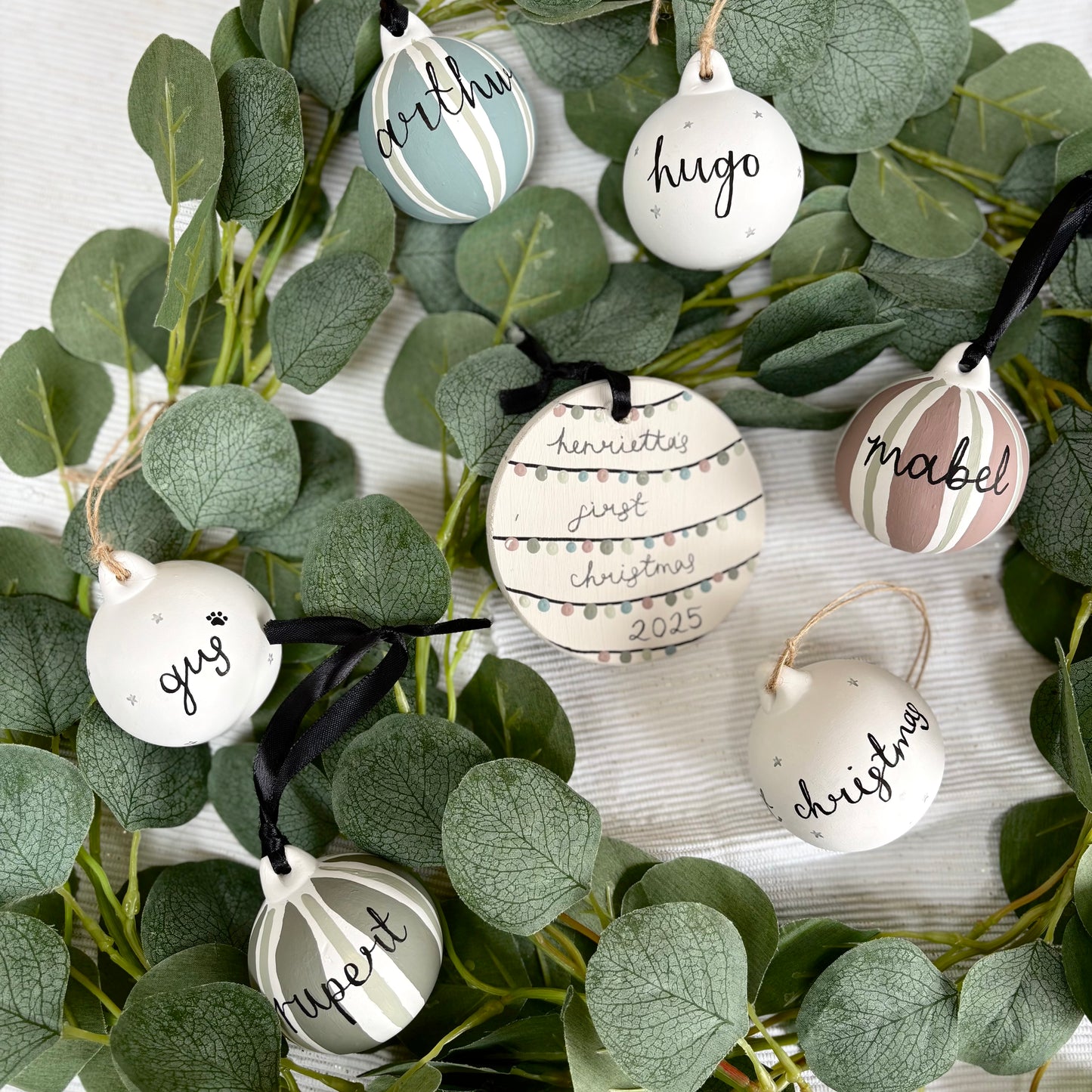 Personalised Hand-Painted Striped Ceramic Bauble