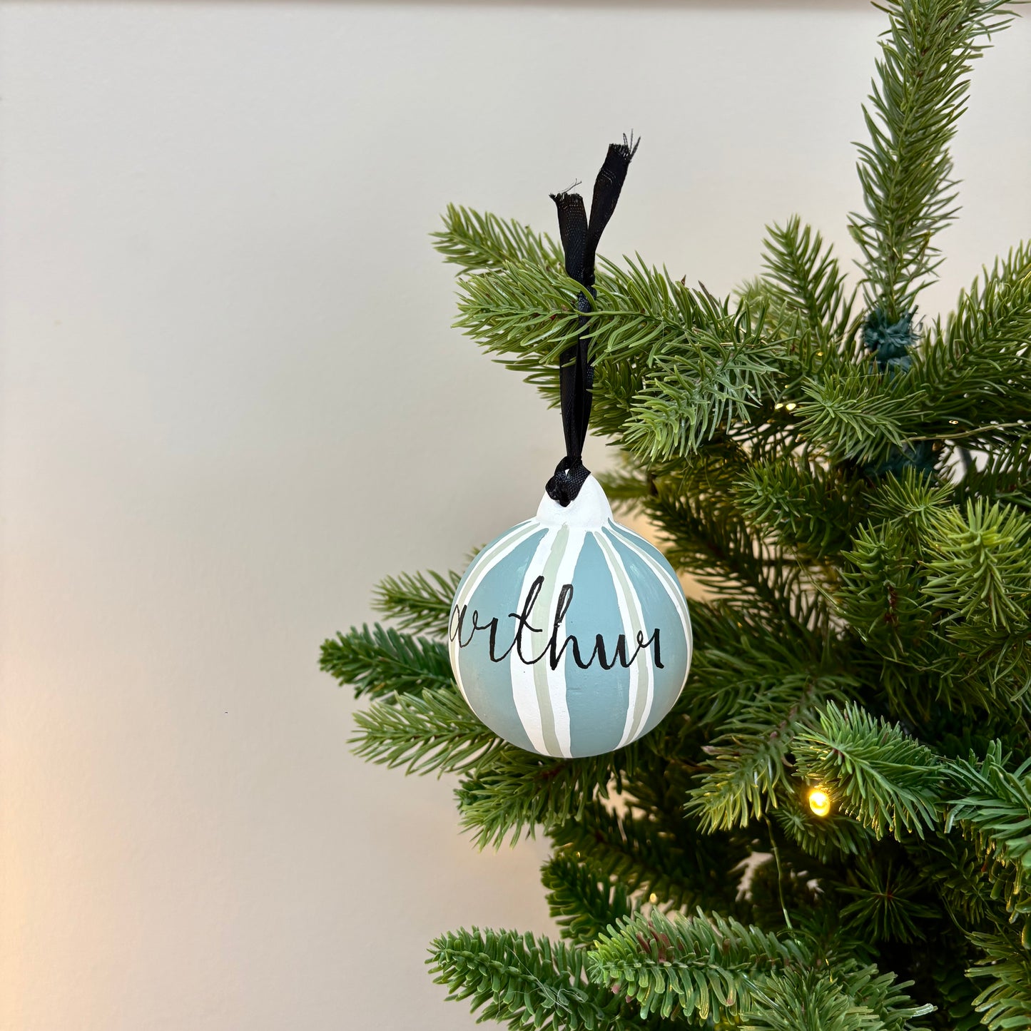 Personalised Hand-Painted Striped Ceramic Bauble