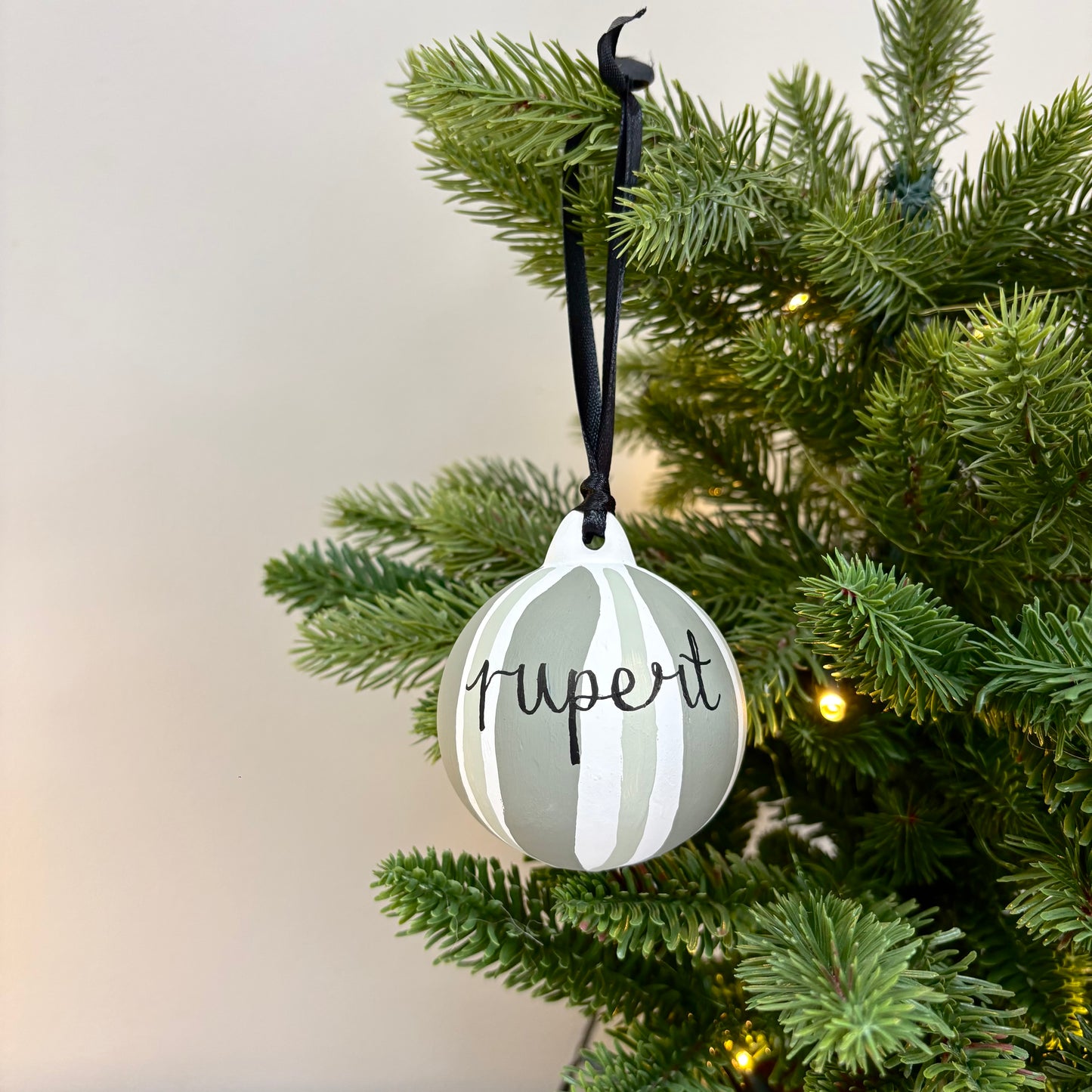 Personalised Hand-Painted Striped Ceramic Bauble