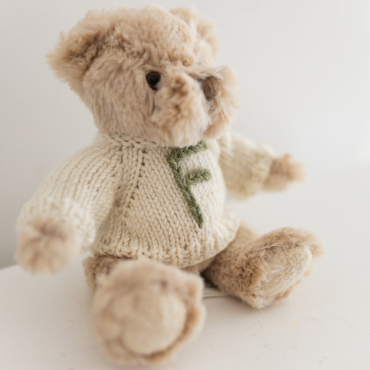 Squidge Bear with hand-knitted initial jumper