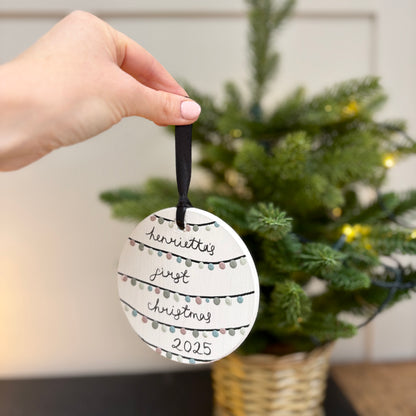Personalised Wooden Disc Decoration – Baby’s First Christmas